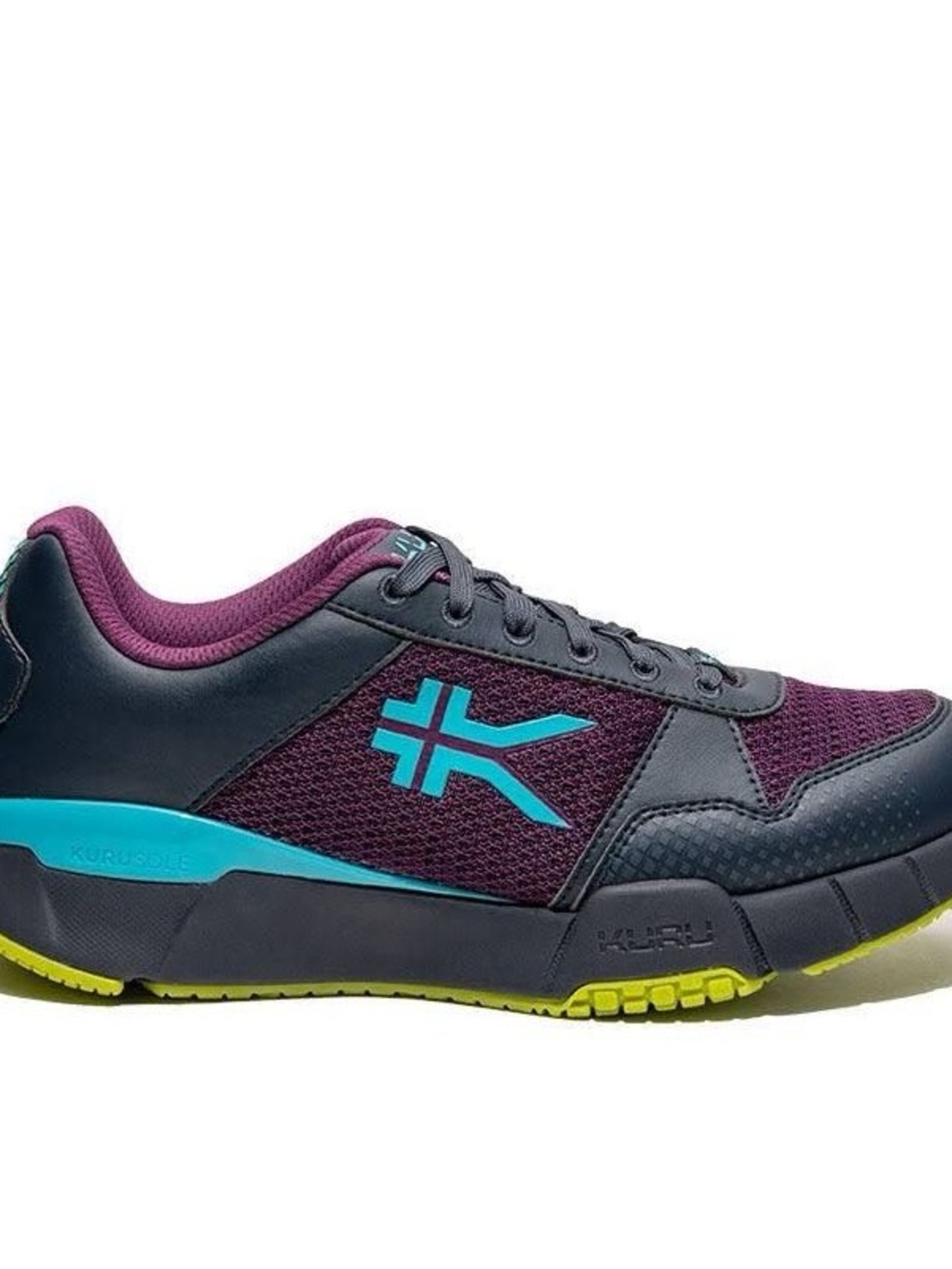 KURU Women's Quantum 2 Sneakers in Plum with Teal and Lime Accents 7.5 M
